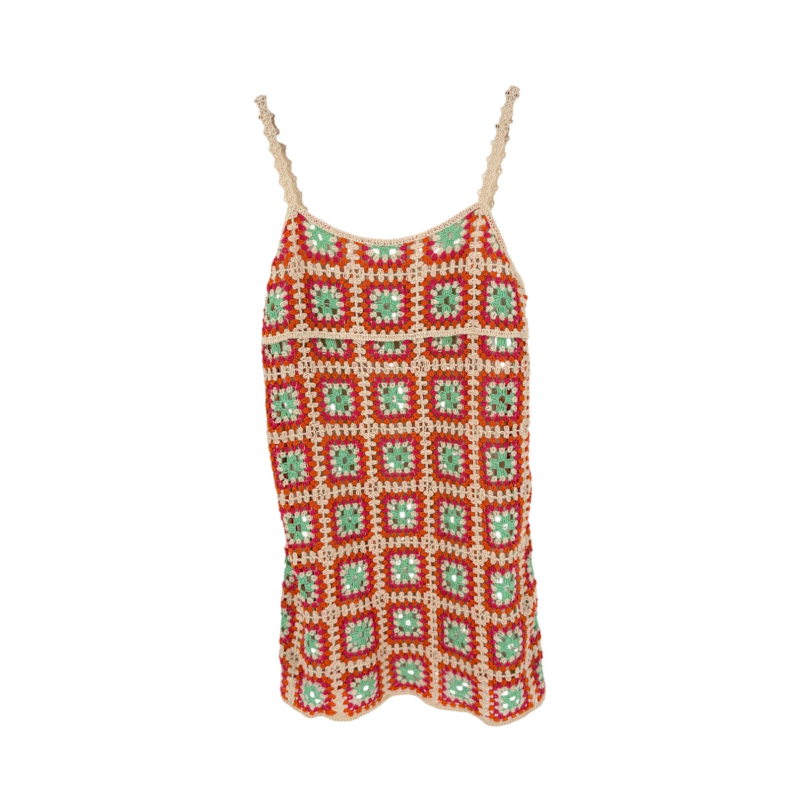 Zara Crochet Mini Dress Orange Green Pink Large Granny Square Boho Festival L